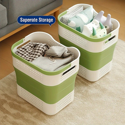Multi-functional Folding Laundry Basket: Hassle-free Storage, One Basket for All Your Clothes Sorting。green