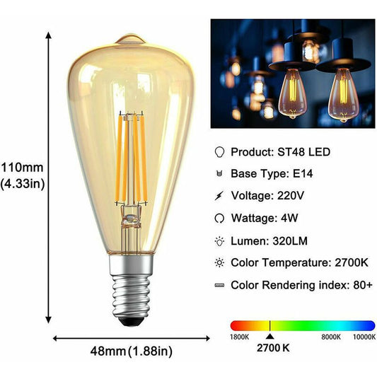 3 Pcs Vintage E14 Bulb Edison LED Bulb ST48 E14 Retro Decorative Lamp Vintage Antique 4W Warm Filament for Restaurant Cafe Bar White