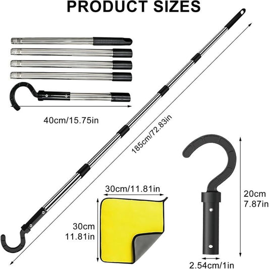 Hook Robot Pool with Stainless Steel Telescopic Handle Net, 5 Sections with 1 Towel Brush and Robot Cleaner, 185 cm
