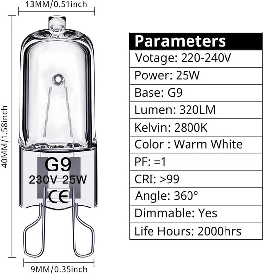 G9 halogen bulbs 28W, 230V, 10-pack 28W 28W