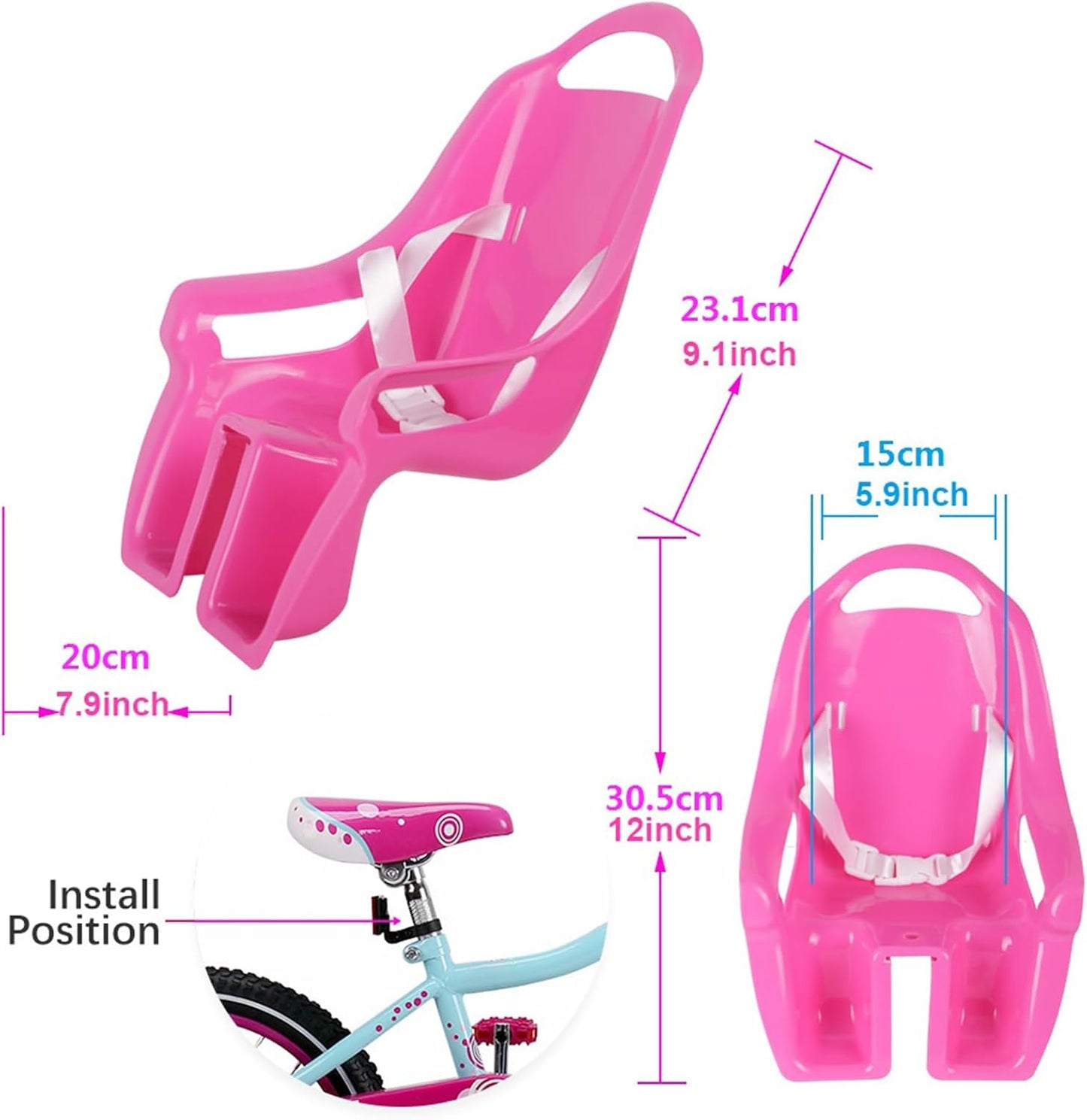 Doll Stroller Seat for Doll, Children's Bicycle Doll Seat with DIY Decals for Decoration PINK