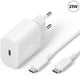 25W White Type-C Charger with Cable, Compatible with Samsung Galaxy A25 A15 A05 A05s A35 A55