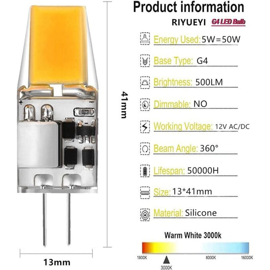 G4 LED bulb AC/DC 12V 5W LED bulbs G4 Warm white 3000K Light sources equivalent to 50W halogen bulb 360° beam angle No flicker, 6-pack, Warm white_jarx