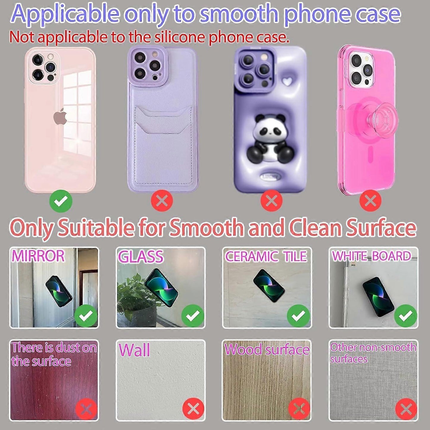 New Silicone Suction Cup Phone Case Mount Double Sided, Phone Accessory Handsfree Strong Grip Holder for Selfies and Videos White