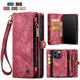 Detachable 2-in-1 Wallet Case for iPhone16, Samsung with Card Holder, Retro Premium Flip Leather Case Magnetic Zipper Pocket Mobile Phone Case Dark Pink iPhone16 Plus