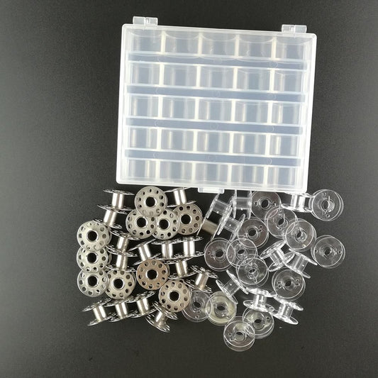 25 Bobbins for Sewing Machine Silver, with Storage Box