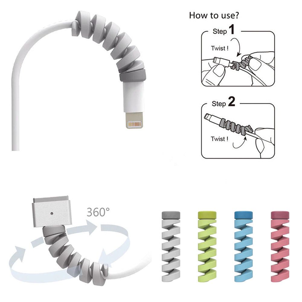 8 pack Universal Cable Protector Spiral Bites, MultiColor
