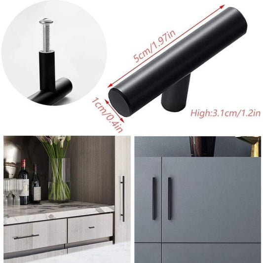 10 Pack Black Stainless Steel Kitchen Cabinet Door Handles, 50mm Hole Spacing