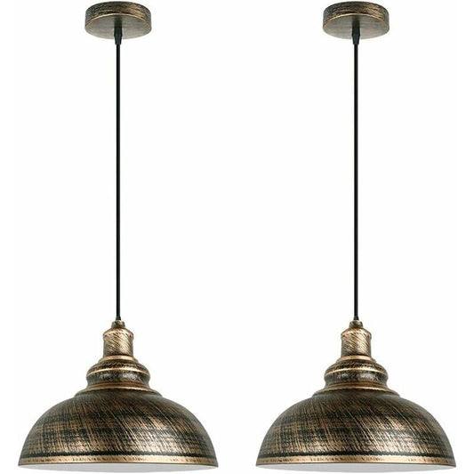 2 Pack Industrial Vintage E27 Pendant Light Copper Rust Ceiling Lamp Shade, 29cm Diameter