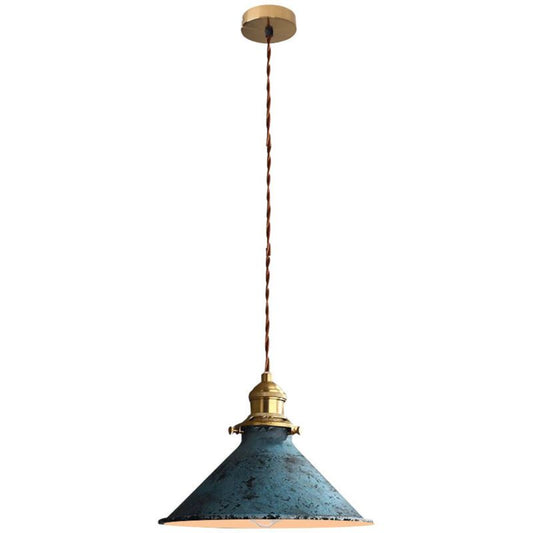 Nordic Retro Metal Cage E27 Pendant Ceiling Light Blue Industrial Chandelier, 8.27in Diameter