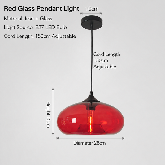 Vintage Industrial Red Glass E27 Pendant Lamp Retro Loft Chandelier for Kitchen Dining Bedroom