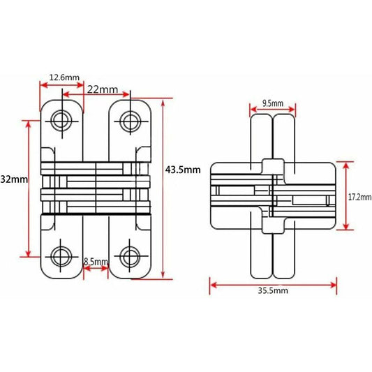 Furniture Hinge6 Pieces Folding Hidden Hinge Cross Hinges, Invisible Hinge Closure, Arched Cabinet Hinges