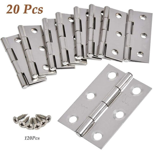 20 Pieces Hinges Stainless Steel Hinges, Door Hinge, Flat Folding Hinge Holes, Cabinet Drawer Hinge, Window Hinge Connectors, Box Cabinet Hinge Silver