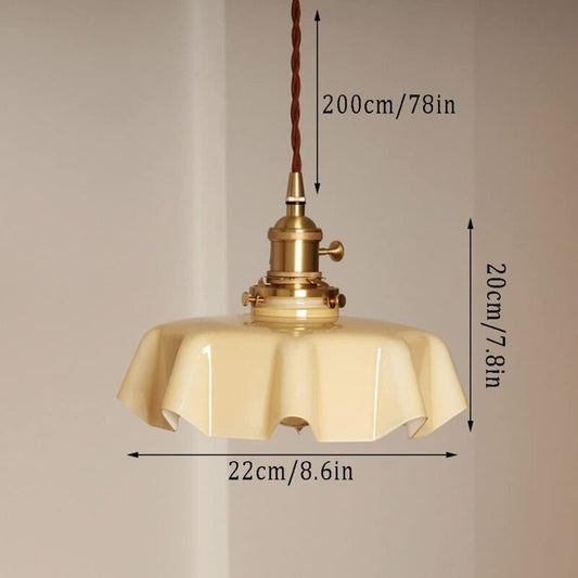 Retro French Cream Glass Ceiling Light Cream Yellow, E27 6W, Diameter, 220mm