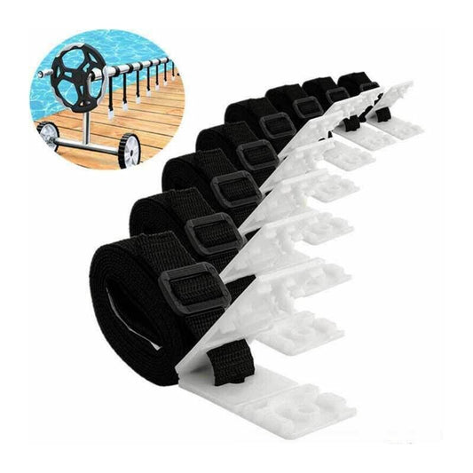 8 Pack Swimming Pool Solar Cover Fixing Kit, Nylon Adhesive Straps Fixing Plates Buckles for Solar Cover Fixing