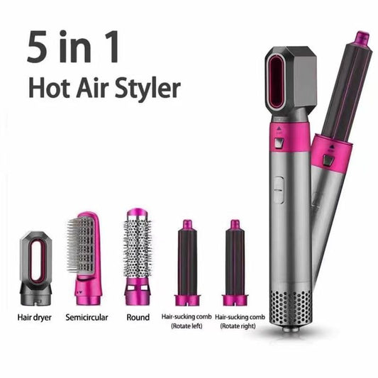 5 in 1 Hot Air Brush Hair Styler Set, Multi Interchangeable Attachments Hair Dryer Brush, Straightener Curler Volumizer Comb, Ionic Blow Dryer Styling Tool for All Hair Types(White))