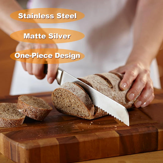 Serrated Bread Knife, Pastry-Slicer - 10 Inch/24CM Blade,One-Piece Stainless Steel Design,Best Knives for Slicing Bread, Bagels, Cake