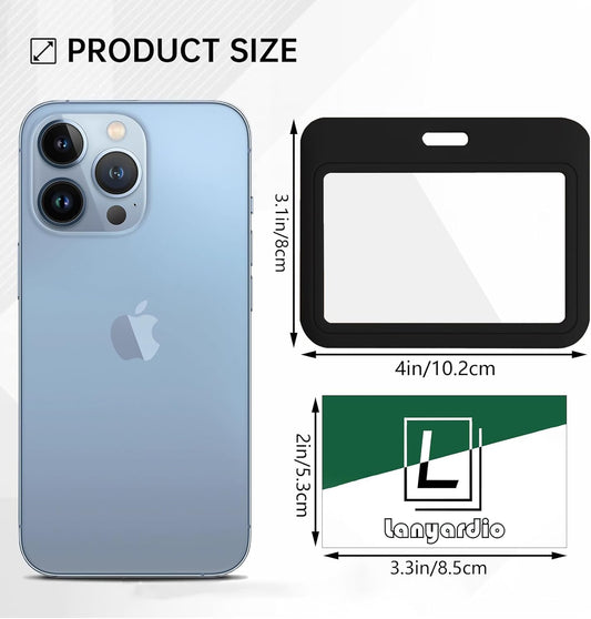 1 Pcs ID Badge Holder with Double-Sided Windows Horizontal Hard Plastic Case Black Card Protector Pouch for Office School ID Credit Cards Proximity Key Cards Driver’s Licenses and Passes