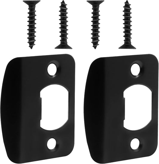 Black Door Strike Plate Stainless Steel Round Corner Door Latch Plate with 4pcs Screws for Door Repair and Reinforcement