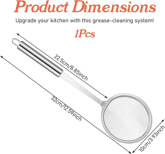Stainless Steel Fat Skimmer Spoon 4ā Fine Mesh Strainer with 9ā Heat-Resistant Handle Grease Strainer Spoon Fat Separator for Cooking Frying Quinoa Soup Miso Foam Grease