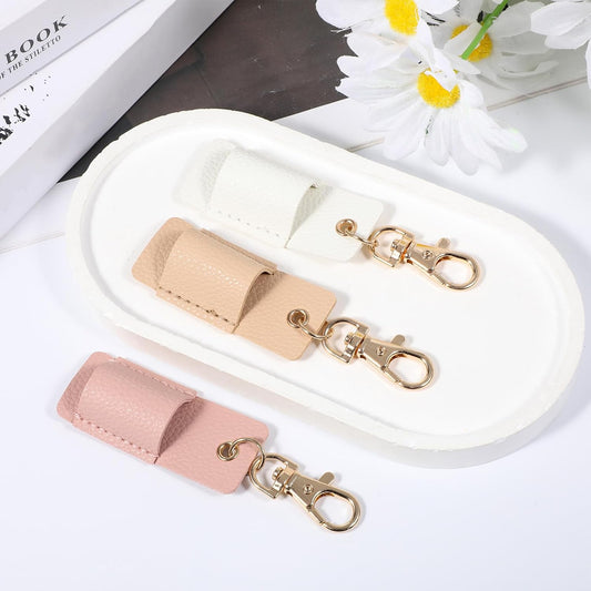 3 Pcs Pen Holder for Lanyard, Anti-Lost Neck Lanyard Pen Holder Keychain, PU Leather Retractable Pencils Clip Portable Single Pouch, Office Supplies for Badge Reels Nurses Clerks Couriers (3 Colors)
