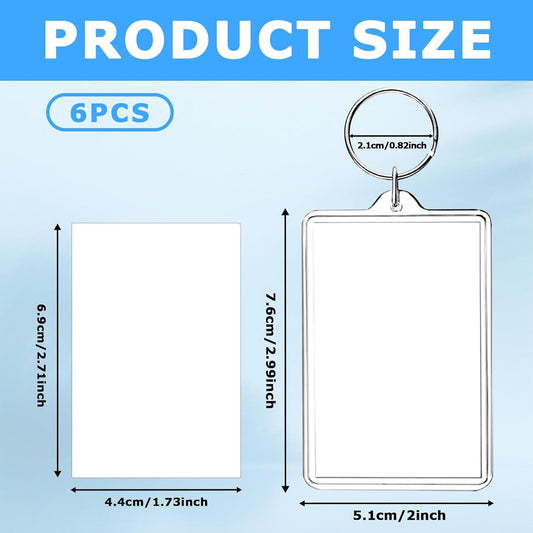 6-Pack Photo Keychain -2.75''x 1.97'' Acrylic Clear Keyrings Picture Frame Keychains - Double Sided Blank Photo Key Fob Holder with Split Ring for DIY Personalised Photo Gift