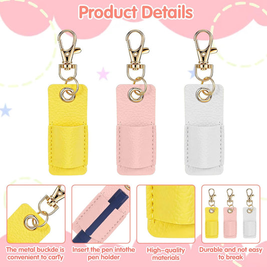 3Pcs Lanyard Pen Holder,Single Lanyard Pen Holder Anti-Lost PU Leather Badge Pens Keychain for Nurses,Courier,Office Supplies
