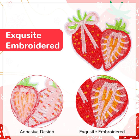 12PCS Strawberry Iron on Patches,Cute Patches Iron on Fruit Bow Embroidered Patch for Clothing Backpack Hat Bags