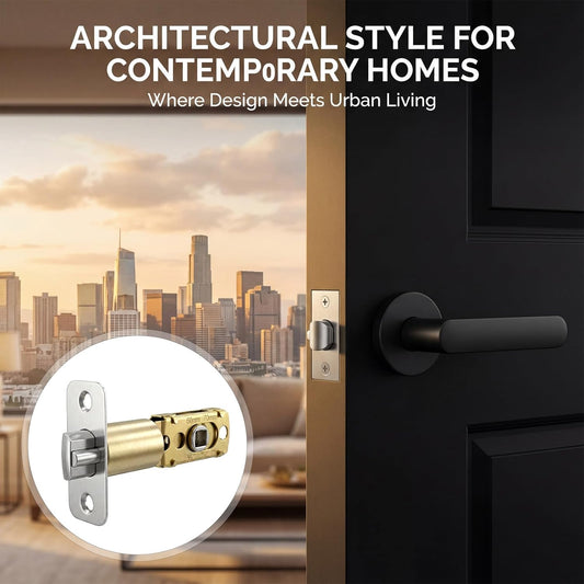 Adjustable Deadlatch 2-3/8''(60mm) or 2-3/4''(70mm), Adjustable Door Latch Entry Door Lock 45° Turning Angle Replacement Part Latch and Strike with Dust Box, Universal Smart Doors Lock Deadlatch