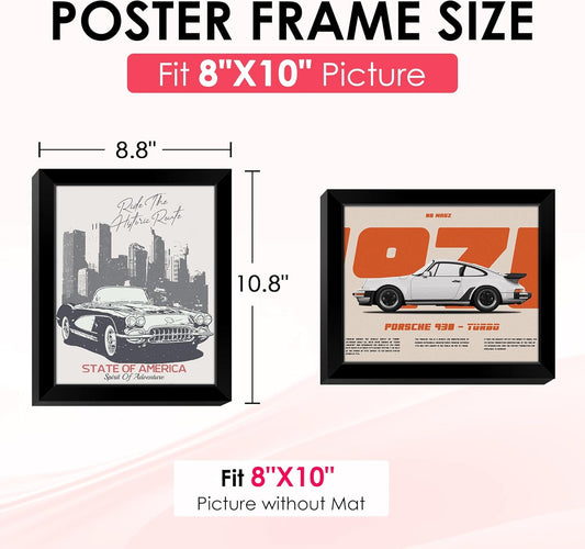 8x10 Picture Frame, Black Poster Frame with HD Plexiglass, Display Pictures 5x7 with Mat or 8x10 Without Mat, Photo Frames Collage for Tabletop or Wall Display, 2 Pack
