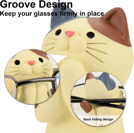 Creative Glasses Holder Stand for Desk, Cute Cat Eyeglasses Holder Display Stand, Sunglasses Spectacle Display Rack, Fun Resin Glasses Keeper Optical Accessories, Nightstand Home Office Desk Decor (Cat)