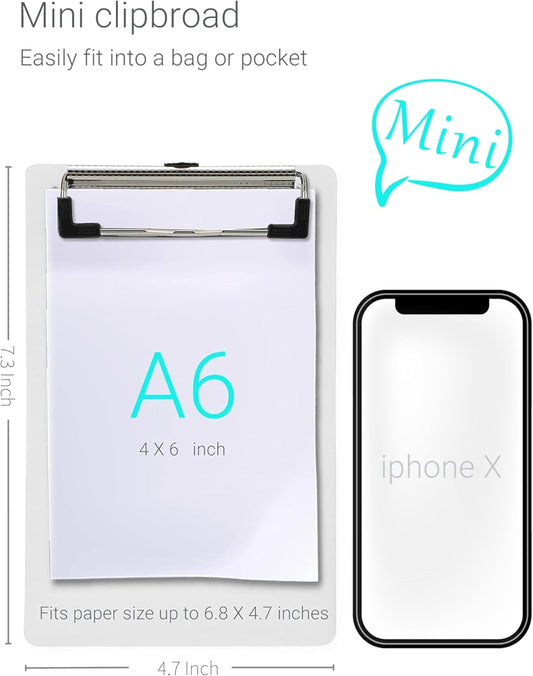 Mini Clipboards, 4.7x7.3 Inch Portable Plastic Clipboards for Receipts & Orders, Ideal for Warehouse, Office, School & Outdoor Work (5-Pack)