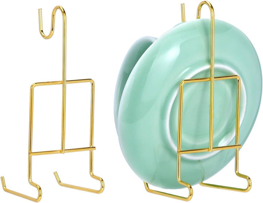 6 Pack Gold Tea Cup and Saucer Display Stand Holder Rack for China Coffee Mugs Organizer ā Teacup Easel for Kitchen, Dining Room, and Curio Cabinet Displays