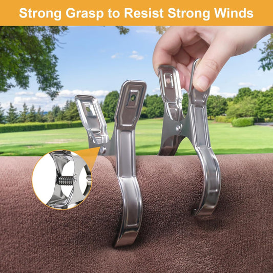 Metal Pool Cover Clips - 10 Pcs Large Beach Towel Chair Clips 5.5 Inch Stainless Steel Clothes Pins Quilt Clamps Windproof for Sunbed Lounge Cruise (14cm)