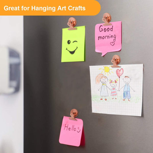 Fridge Magnetic Clips Round - 20 Pack Strong Metal Refrigerator Magnet Clip 30mm Wide Scratch-Free for Whiteboard School Teaching Office Kitchen Use (Rose Gold)