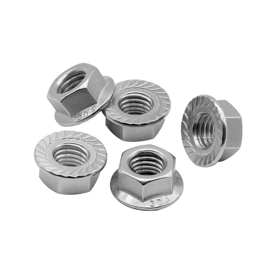 M5*0.8 Serrated Flange Hex Lock Nuts 304 Stainless Steel 18-8 Bright Finish (100PCS)