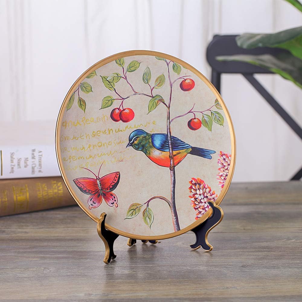 8 Inch Plate Display Stand - Adjustable Easel Holder for Decorative Plates, Pictures, Cookbooks - Black Gold Tabletop Stands with Foldable Design - 2 Pack