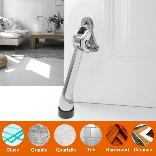 2pcs 4 Inch KickDown Door Stopper, Heavy Duty Door Stop with Non-Slip Rubber Tip for Wood Concrete Tiled Carpeted Floors, Brushed Nickel