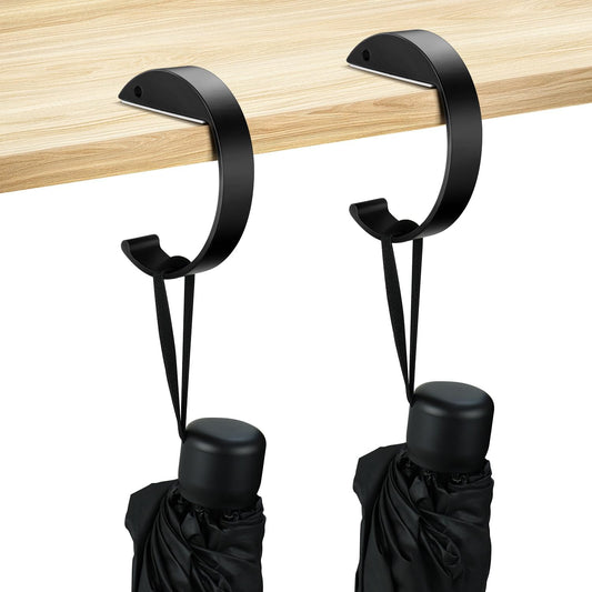 2PCS C Shape Purse Hooks for Table, Headphone Hanger, Aluminum Alloy Desk Heavy Duty Purse Handbag Hooks for Organize Desktop Storage Items (Black)