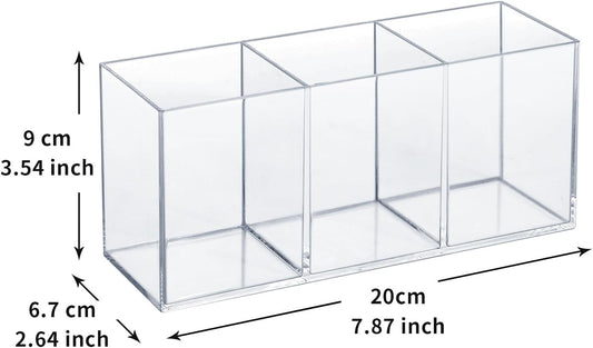 Transparent Pen Holder Desk Organizer - Pencil Marker Paperclip Storage Container - Plastic Stationery Organiser for Office Bedroom Bathroom