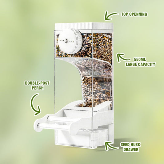 Automatic Bird Feeder for Parakeets, Cockatiels & Canaries with Convenient Seed Catcher Tray Yellow
