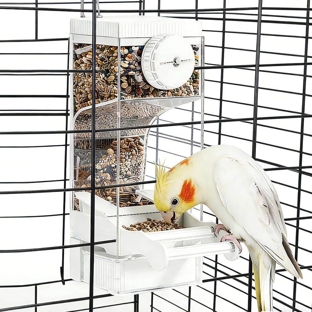 Automatic Bird Feeder for Parakeets, Cockatiels & Canaries with Convenient Seed Catcher Tray Yellow
