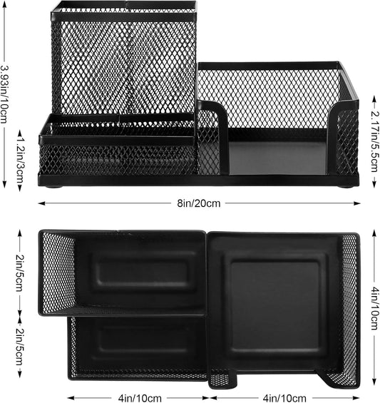 Black 3 Compartment Metal Mesh Pen Holder Desk Organizer for Office and Home Work - 1 Piece