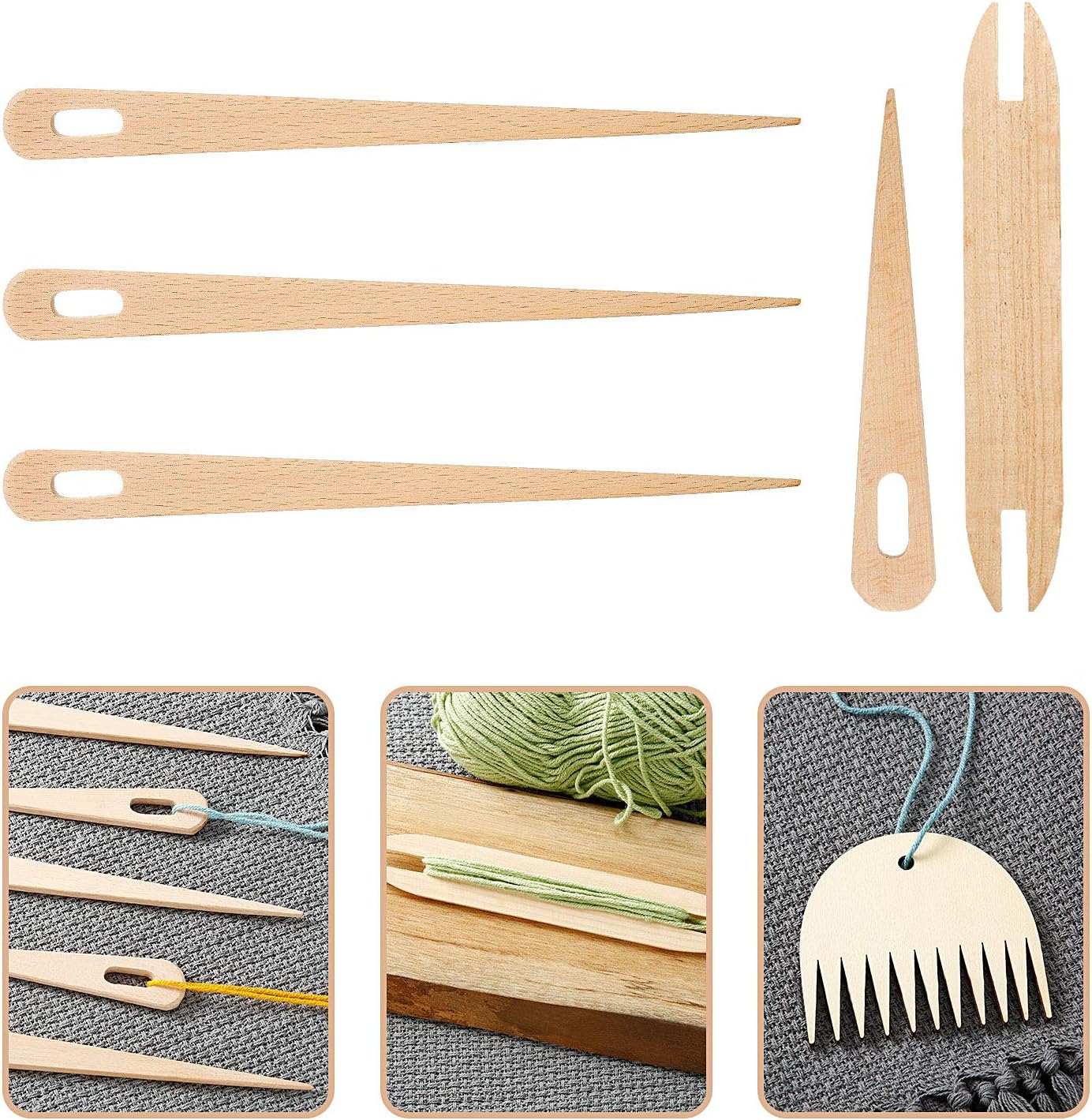 7-Delige Houten Weefset - Weefnaalden Weefspoel & Weefkam - Handweven DIY Gereedschap - Tapestry Wandtapijt Breien - Cadeau Breien Weven