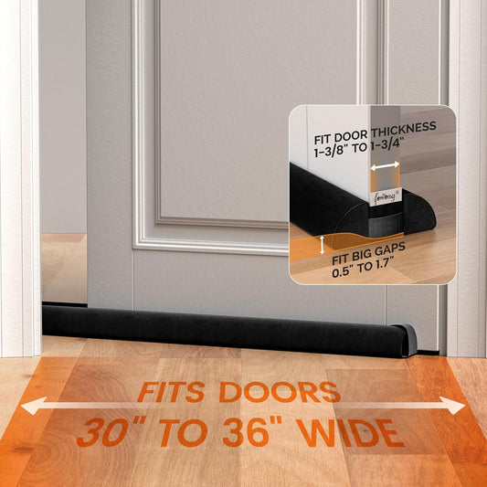 Under Door Draft Stopper 30" to 36" Adjustable Draft Stopper for Bottom of Door, Soundproofing Noise Blocker Seal Gap up to 1.7", Easy to Install, Black