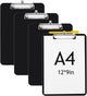 4 Pcs Black Clipboards with Pen Holder 12 x 9 Inch with Profile Clip Standard A4 Letter Size Holds 100 Sheets Plastic Board with Metal Clip and Pen Holder for School Students Office Work