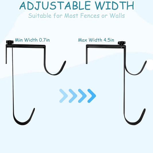 2Pcs Adjustable Pool Pole Hanger, Double Pool Hooks for Poles, Mental Pool Fence Hooks for Hanging Pool Equipment Hooks, Pool Pole Hooks for Pool Skimmer Pole Pool Hose, Wall Pool Tool Holder (Black)