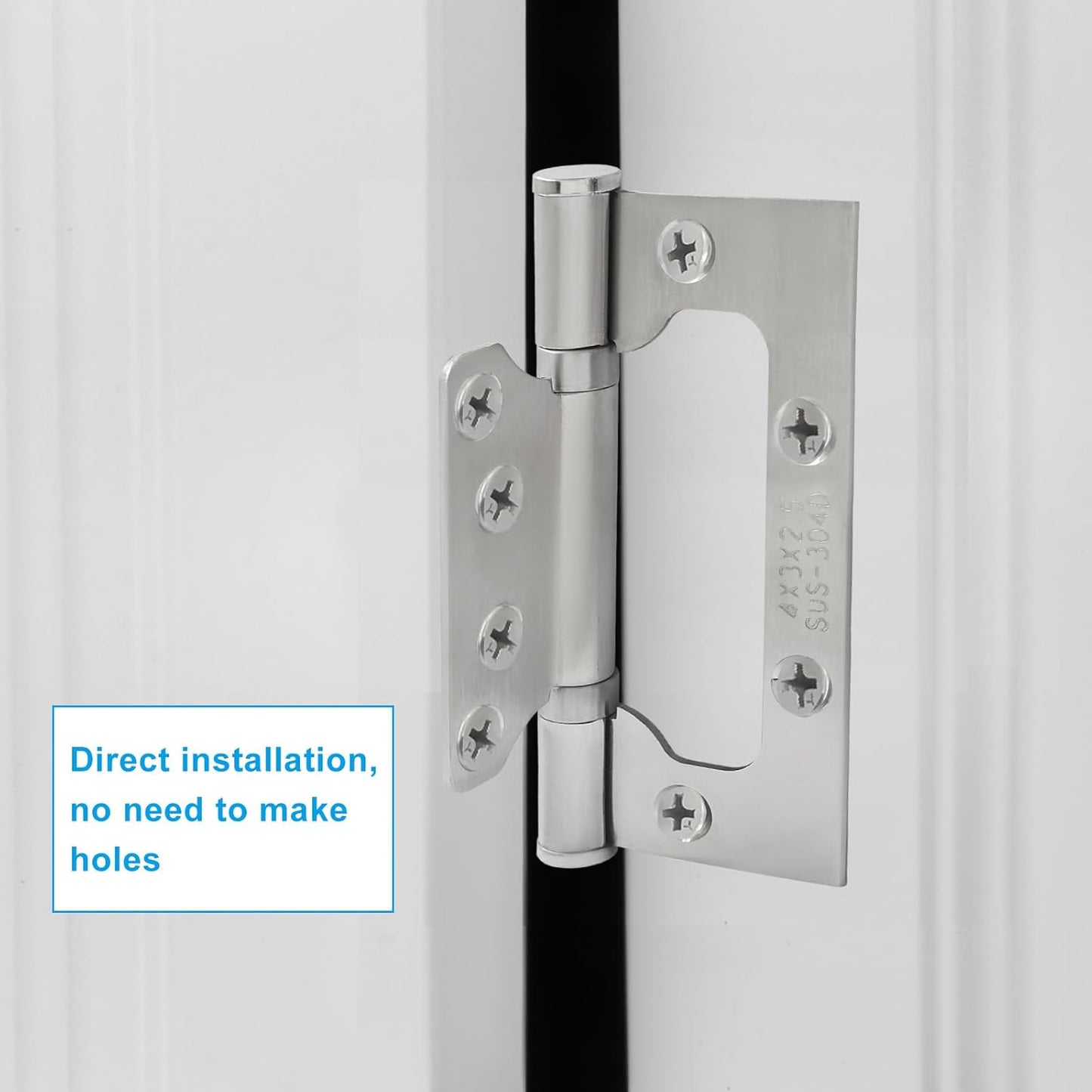 6 Pack Silver Non Mortise Door Hinges, 4"x3" Stainless Steel Bifold Door Hinges Thicken Heavy Duty Interior Gate Hinges with Mounting Screws