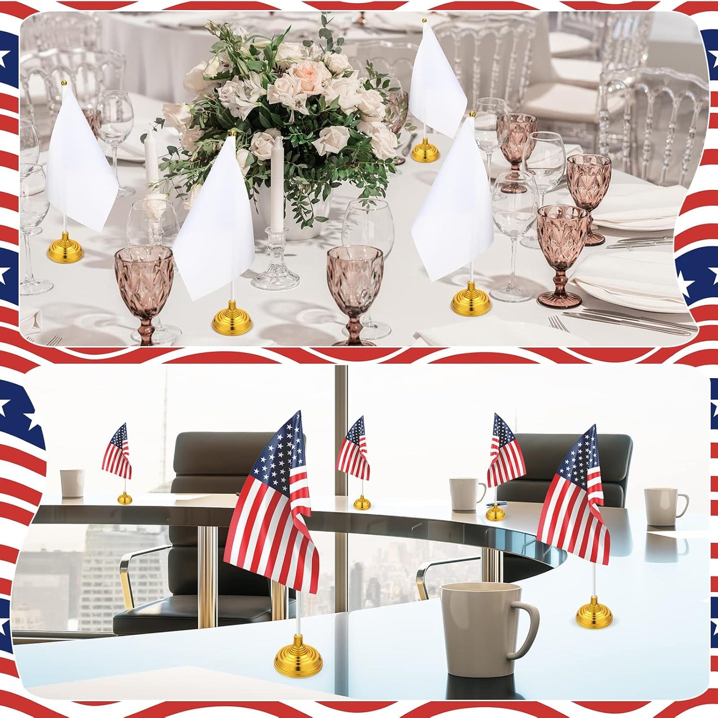 48 Pcs Mini White Desktop Flags on Stick with Stands 5.51 x 8.27 Office White Solid for DIY Craft Small Blank Desktop Flag with Pole for 4th of July Event Celebration