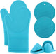 Silicone Oven Mitts- Heat Resistant Gloves with Soft Quilted Lining Oven Mitt Pot Holders for Cooking and BBQ, Teal, Mitt Set